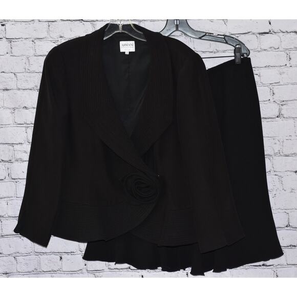 ARMANI COLLEZIONI Black Antinea SRL Long Sleeve Jacket Skirt Suit SET Size 14/16 - Picture 1 of 11